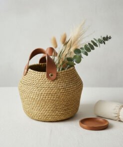 Cesta Tejida De Ratán Con Asas 18x18cm. Decoración