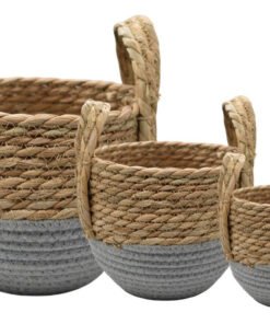 Decoración Cestos Canastos De Ratán Y Cuerda Tejida X3 Pcs.