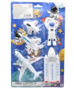 Astronauta con naves espaciales en blíster 31x19cm