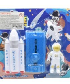 Astronauta con naves espaciales y pista en blíster 22x21cm