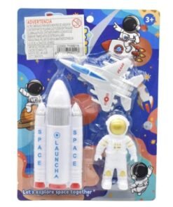 Astronauta con naves espaciales en blíster 23x16cm