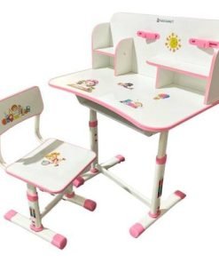 Conjunto Escritorio Y Silla Con Altura Regulable Azul Y Rosa